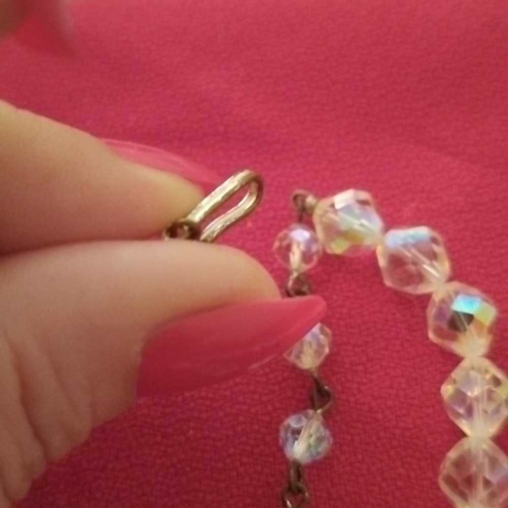 Vtg LOT of 2 AB Rock Crystal Chokers Double Strand and Single Strand - Picture 4 of 13
